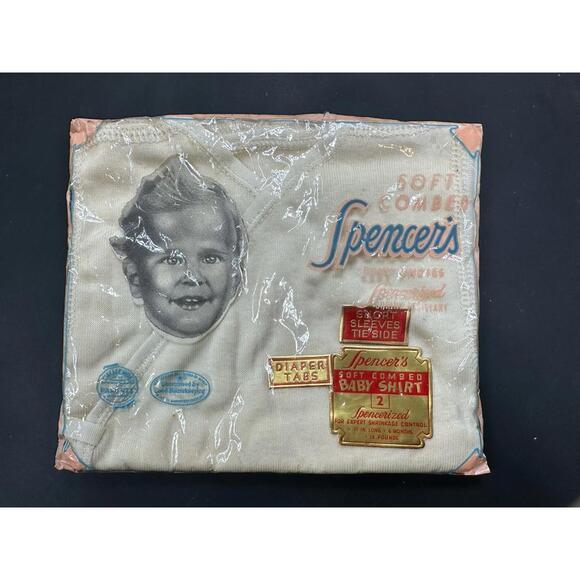 Vintage Spencers 1950s Baby Soft Combed Baby Shirt Tie Side Diaper Tabs Unopened - Picture 1 of 10